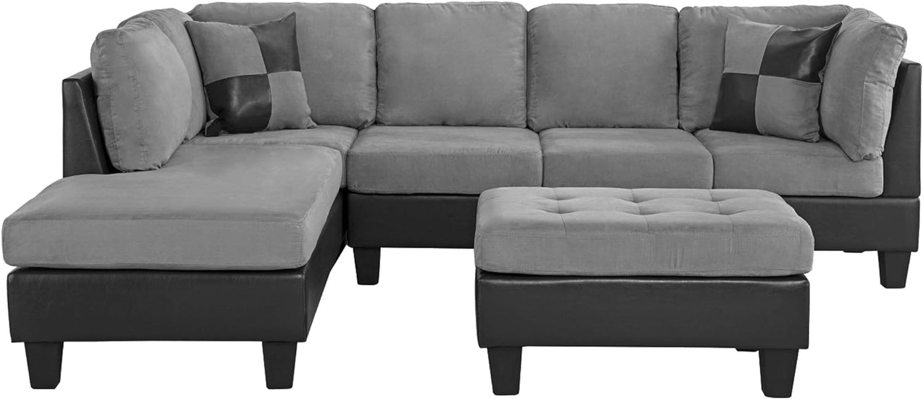 Casa Andreamilano 3 Piece Microfiber and Faux Leather Sofa and Ottoman Set, 102" W, Large, Beige Furniture Home & Kitchen Living Room Furniture Living Room Sets