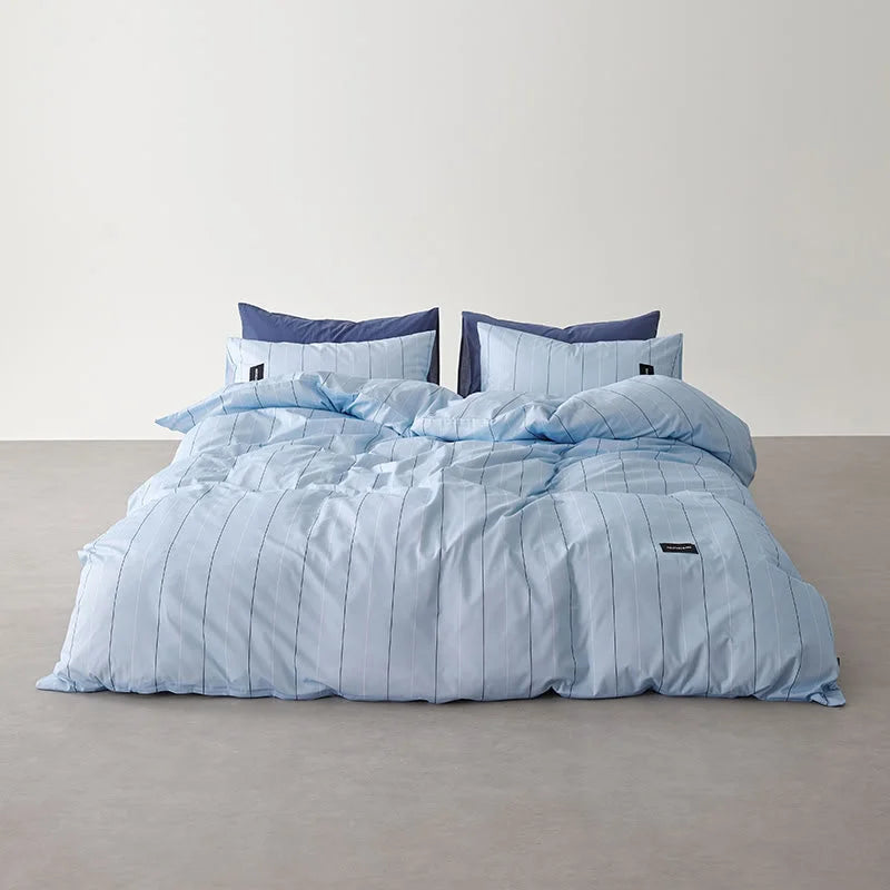 Crisp Pinstripe Washed Cotton Bedding Set