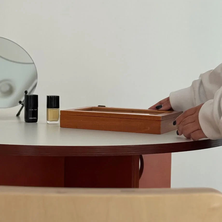 Minimalist Glass Lid Wood Jewelry Organizer