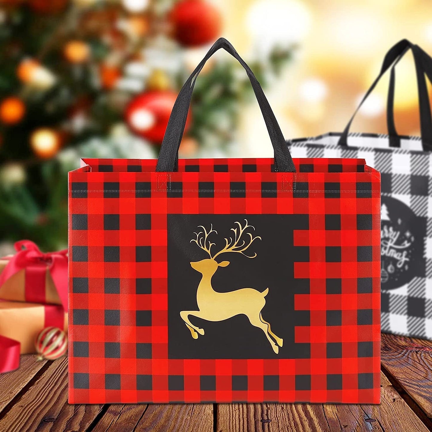 8 Pack Extra Large Christmas Gift Bags, Reusable Tote Bags with Handle Non-Woven Christmas Grocery Shopping Totes for Holiday Xmas, 16.9*12.6*6.8" Home & Kitchen Kitchen & Dining Luggage & Bags Reusable Grocery Bags Shopping Totes Storage & Organization Travel & To-Go Food Containers