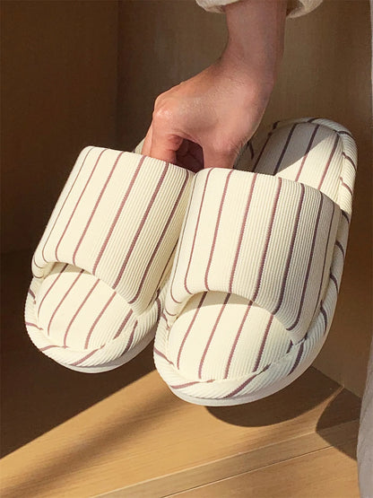 Soft Ribbed Striped Cotton House Slippers