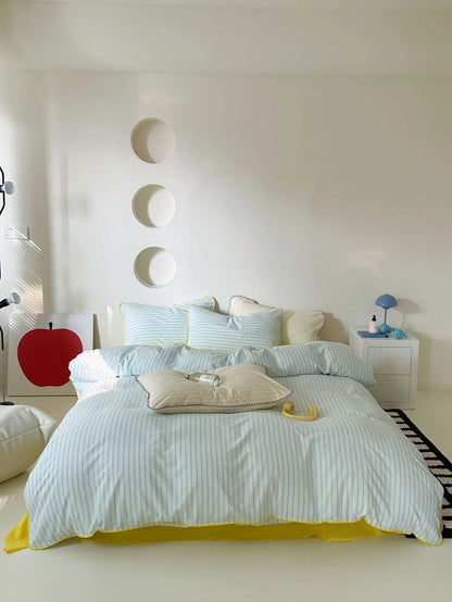Soft Scalloped Striped Cotton Bedding Set