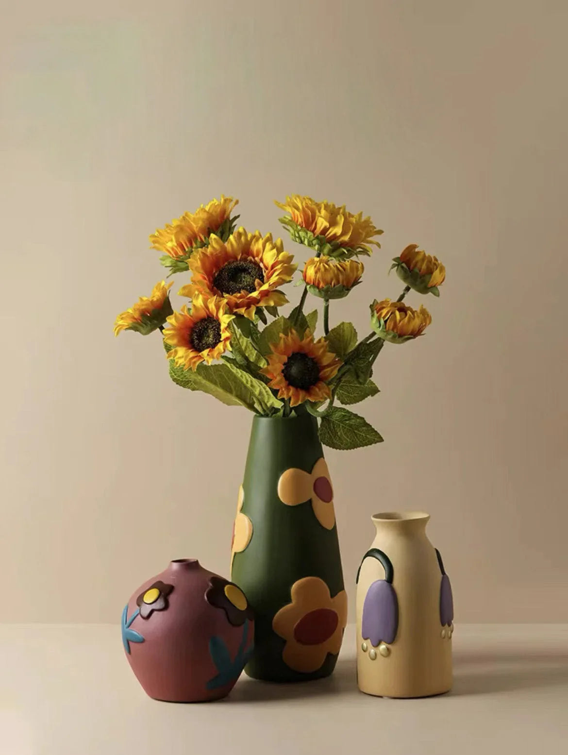 Matte Pop Art Floral Ceramic Vase