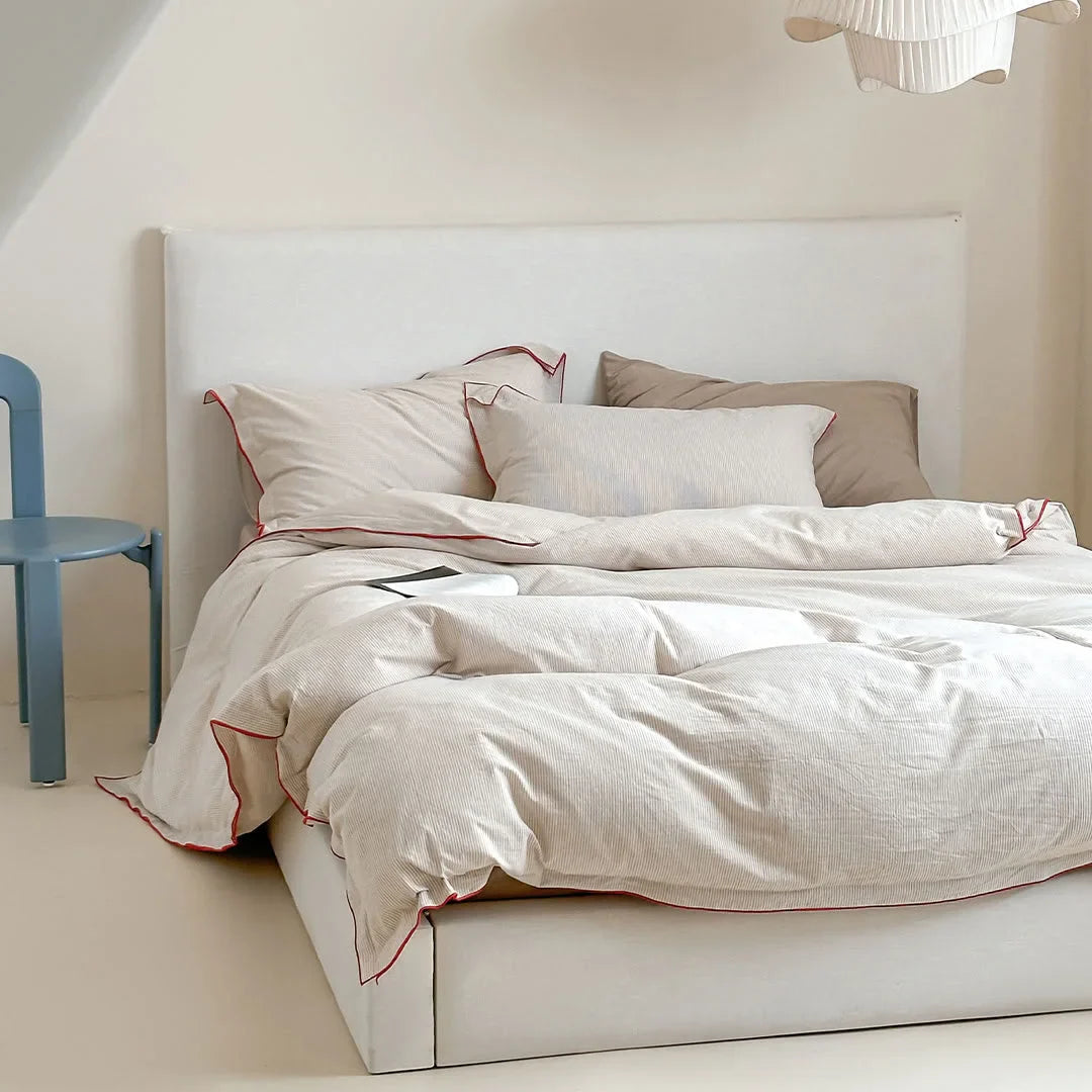 Soft Ruffle Pinstripe Washed Cotton Bedding Set