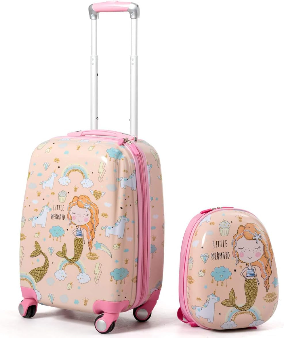 Goplus Kids Luggage Set, 12" & 18" Kids Carry on Luggage Set, Multi-Directional Wheels Suitcase, Large Capacity Rolling Trolley Suitcase, Gift for Boys and Girls Toddlers Children Travel Clothing Kids' Luggage Luggage Luggage & Travel Gear Shoes & Jewelry