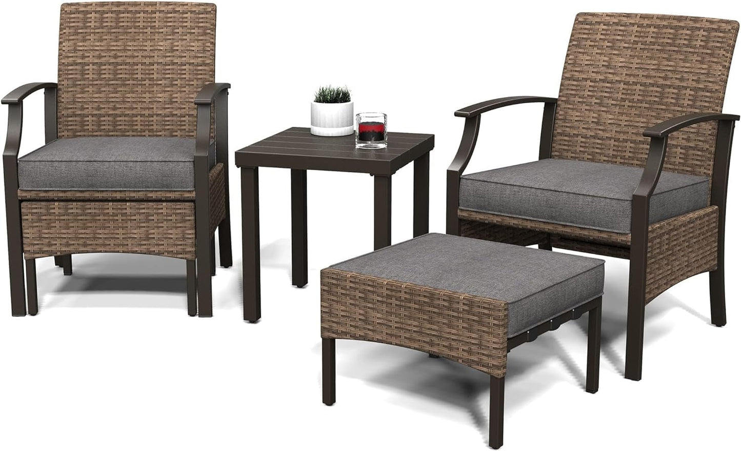 Grand Patio 5-Piece Outdoor Furniture Sets Weather-Resistant Wicker Steel Outdoor Patio Chairs with Olefin Cushions Ottomans and Coffee Table for Balcony Backyard Garden Poolside- Gray Conversation Sets Lawn & Garden Patio Patio Furniture & Accessories Patio Furniture Sets