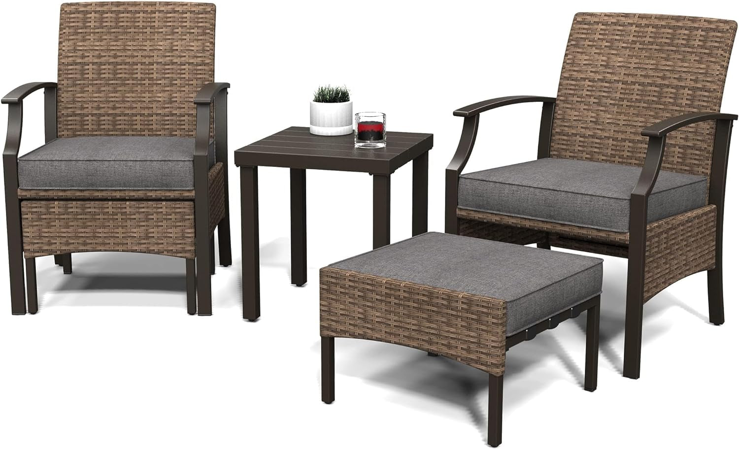 Grand Patio 5-Piece Outdoor Furniture Sets Weather-Resistant Wicker Steel Outdoor Patio Chairs with Olefin Cushions Ottomans and Coffee Table for Balcony Backyard Garden Poolside- Gray Conversation Sets Lawn & Garden Patio Patio Furniture & Accessories Patio Furniture Sets