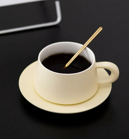 Matte Ceramic Chunky Handle Coffee Cup & Saucer Set