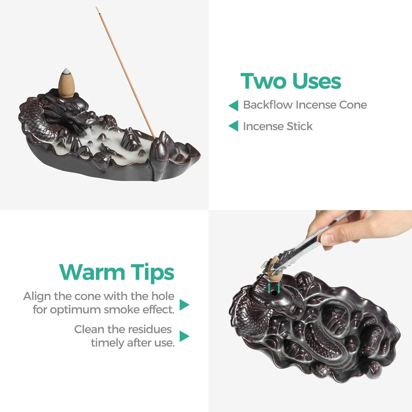 Comsaf Waterfall Dragon Backflow Incense Burner Ceramic, Handmade Censer Incense Cone Incense Stick Holder, Aromatherapy Ornament Home Decor Porcelain Yoga Meditation Relaxation Office Gift, Mountain Home & Kitchen Home Décor Products Home Fragrance Incense & Incense Holders Incense Holders