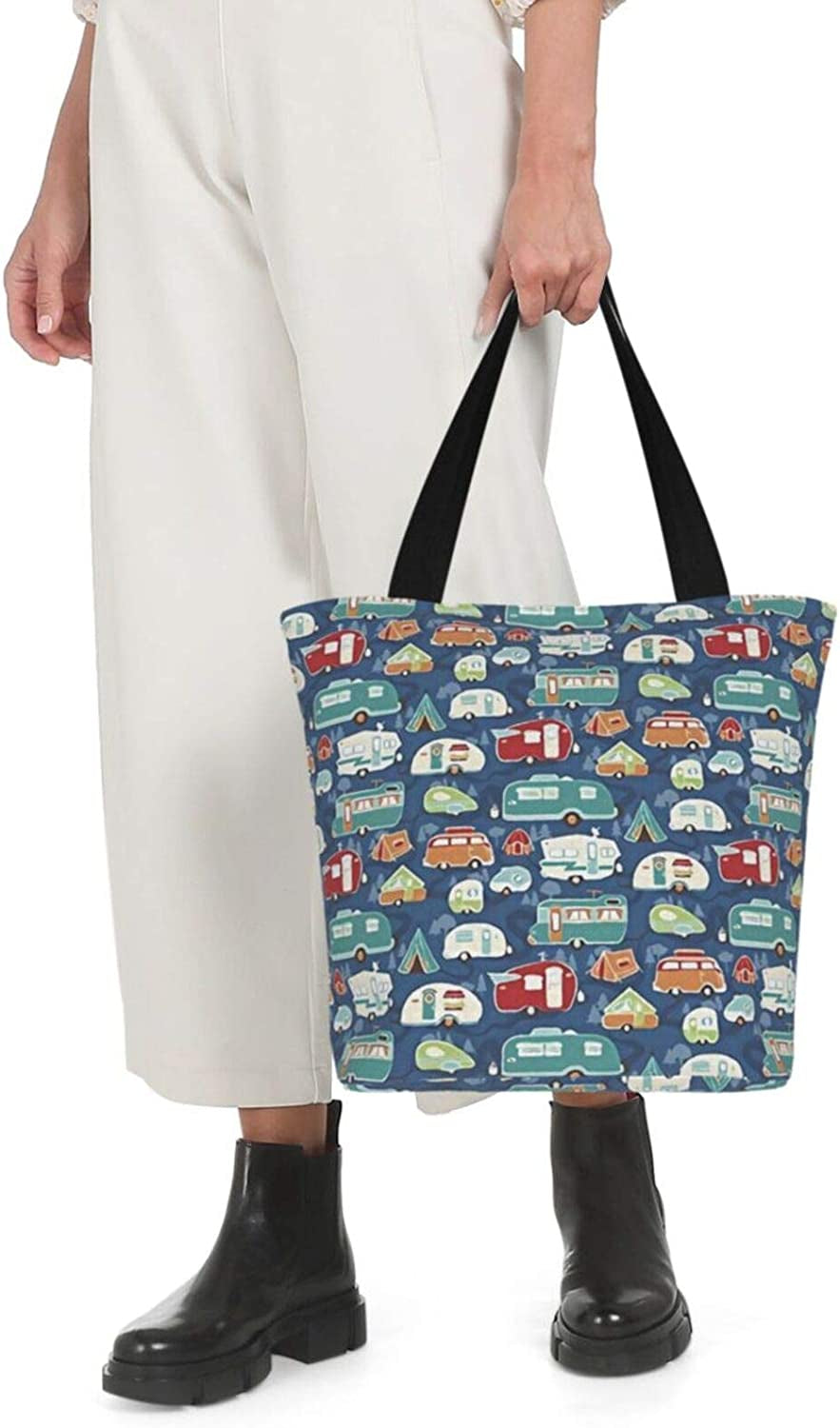 Antcreptson Campers Camping Trailers Canvas Tote Bag for Women Travel Work Shopping Grocery Top Handle Purses Large Totes Reusable Handbags Cotton Shoulder Bags for Women Travel Work Shopping Grocery Home & Kitchen Kitchen & Dining Luggage & Bags Reusable Grocery Bags Shopping Totes Storage & Organization Travel & To-Go Food Containers