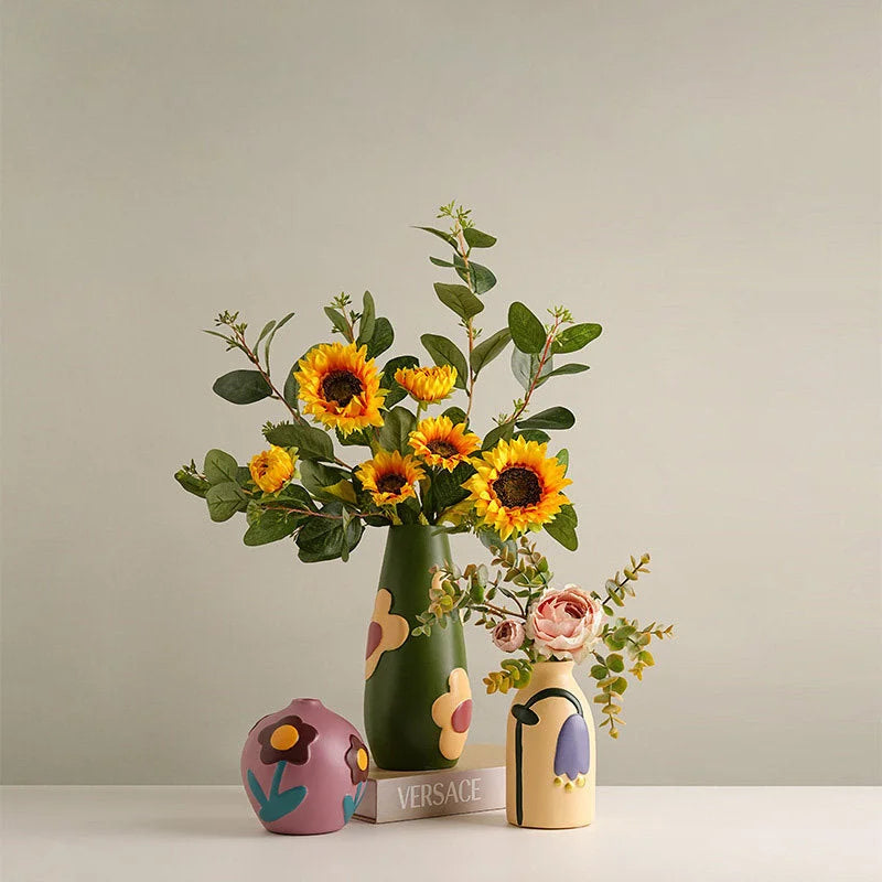 Matte Pop Art Floral Ceramic Vase