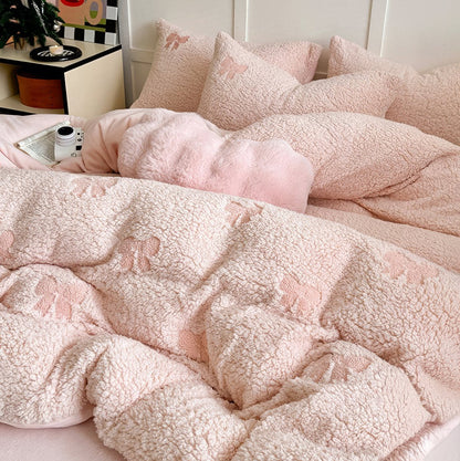 Ensemble de literie en sherpa avec nœuds brodés