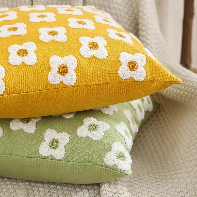 Embroidered Daisies Cushion Cover cute flower daisy flower embroidered little flower SUB CATEGORY_Cushion Covers