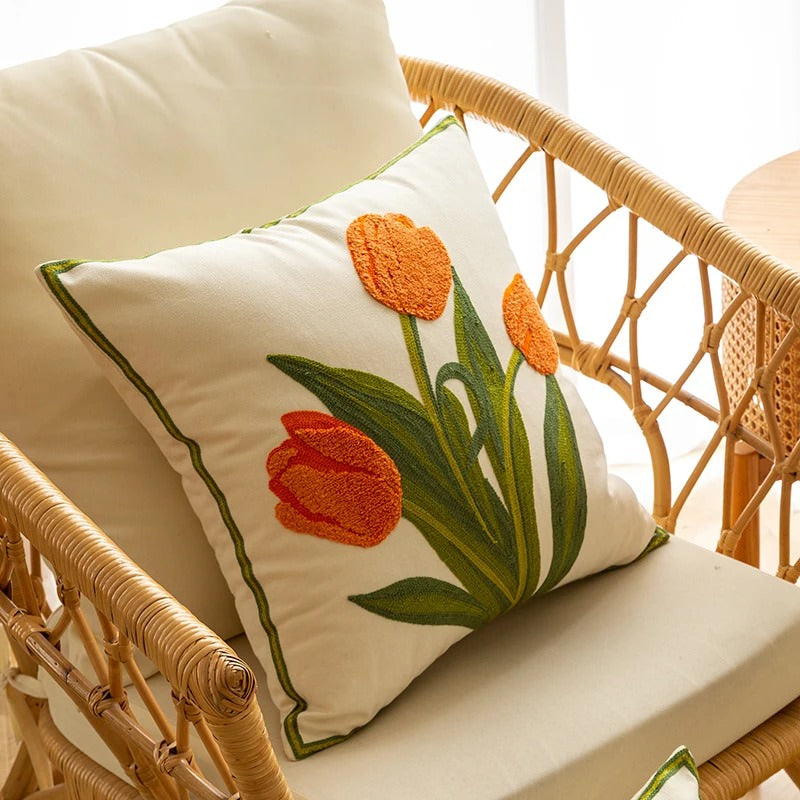 Embroidered Colorful Tulips Cushion Cover cute flower embroidered little flower SUB CATEGORY_Cushion Covers