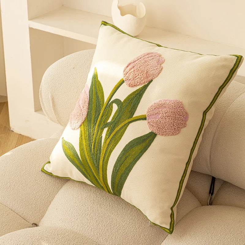 Embroidered Colorful Tulips Cushion Cover cute flower embroidered little flower SUB CATEGORY_Cushion Covers