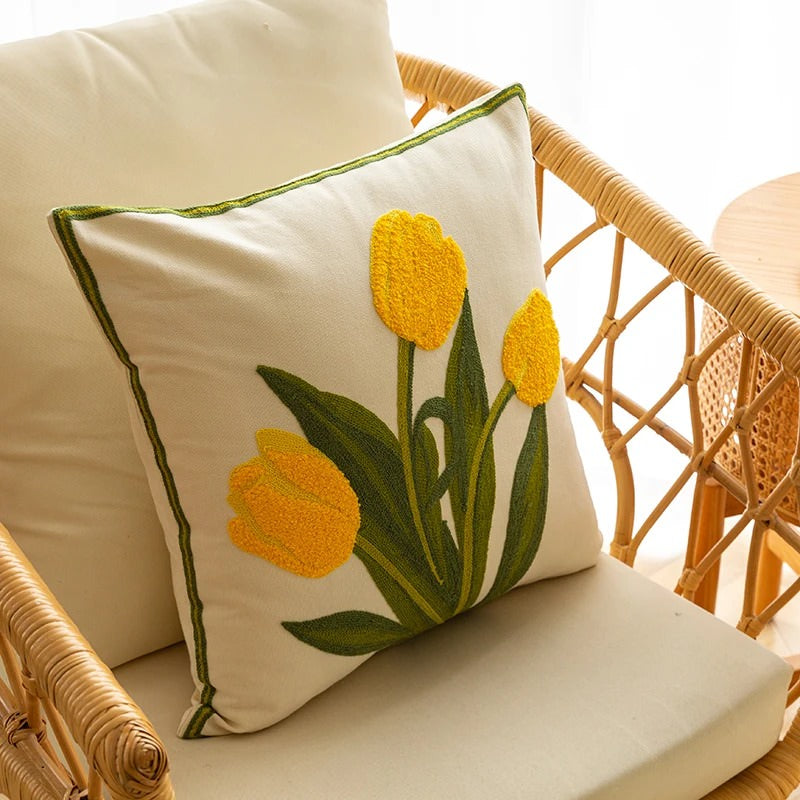 Embroidered Colorful Tulips Cushion Cover cute flower embroidered little flower SUB CATEGORY_Cushion Covers