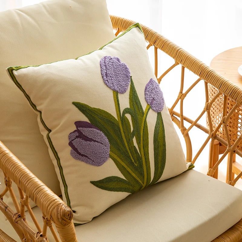 Embroidered Colorful Tulips Cushion Cover cute flower embroidered little flower SUB CATEGORY_Cushion Covers