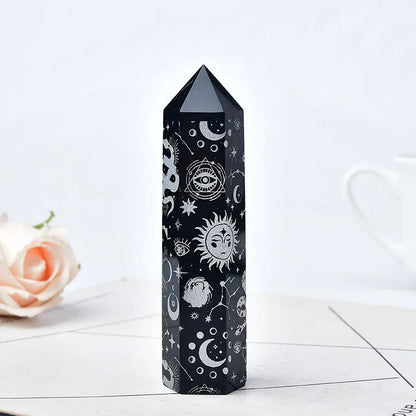 Moon Print Plated Obsidian Crystal Tower