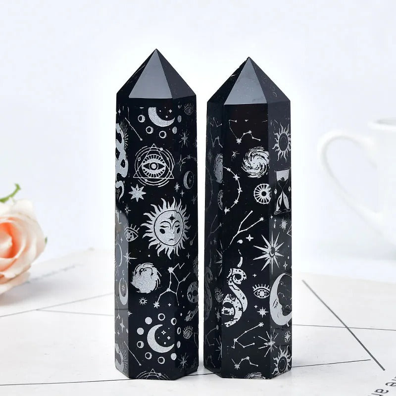 Torre de cristal obsidiana banhada com impressão lunar