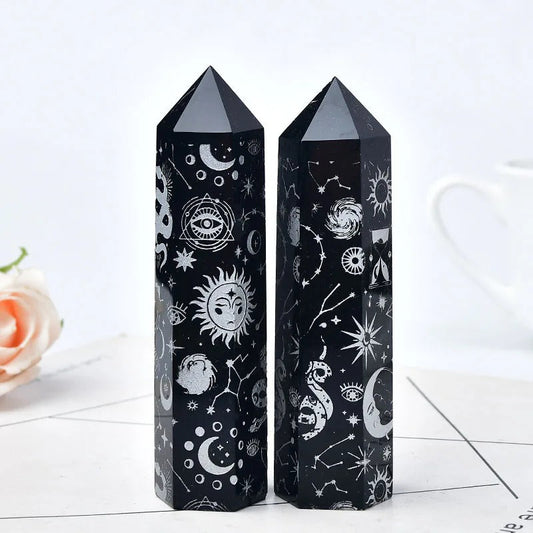 Moon Print Plated Obsidian Crystal Tower