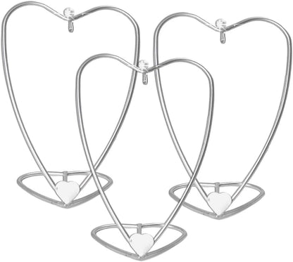 BANBERRY DESIGNS Heart Christmas Ornament Display with Heart Shaped Base - Set of 3 - Brushed Silver Metal Wire Stand - Approximately 4.25" H - 3.25" Hanging Height Display Stands Hanging Hook Stands Home & Kitchen Home Décor Accents Home Décor Products