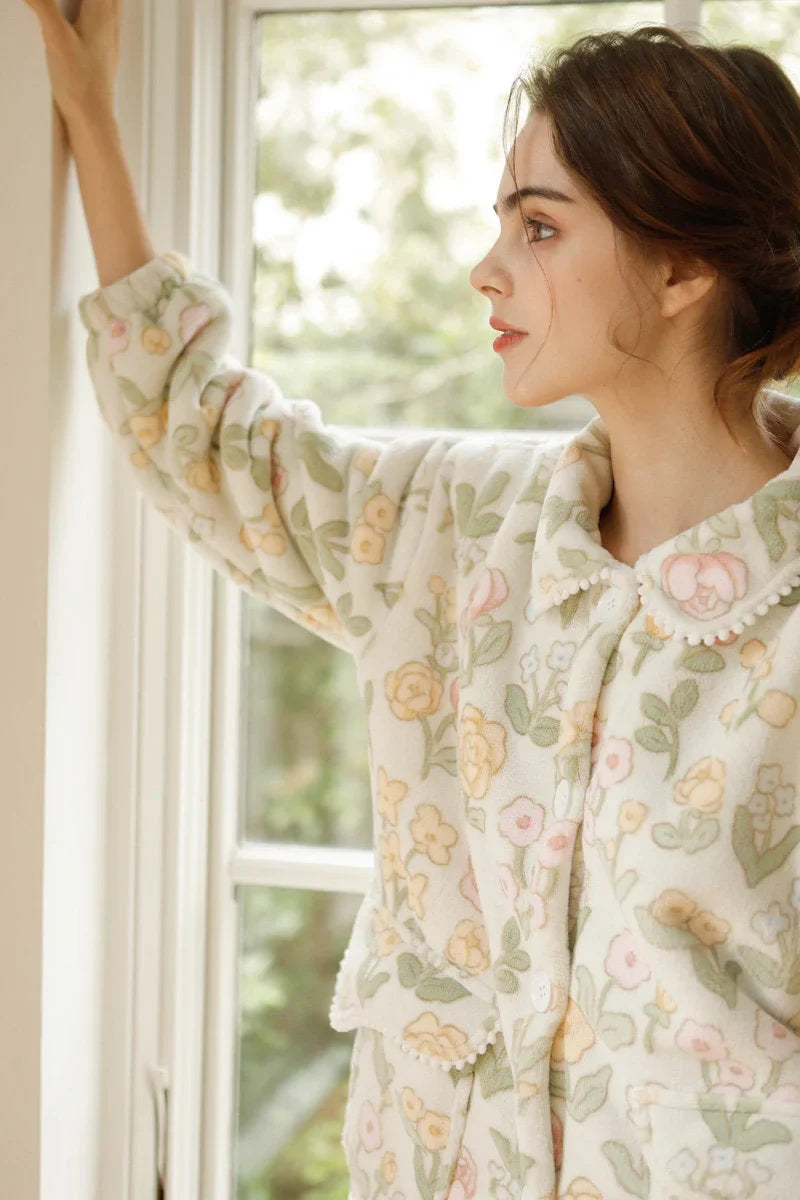 Plush Floral Flannel Fleece Pajama