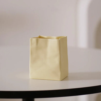 Textured Crumpled Paper Bag Ceramic Desktop Organizer