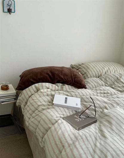 Plush Pinstripe Flannel Fleece Bedding Set