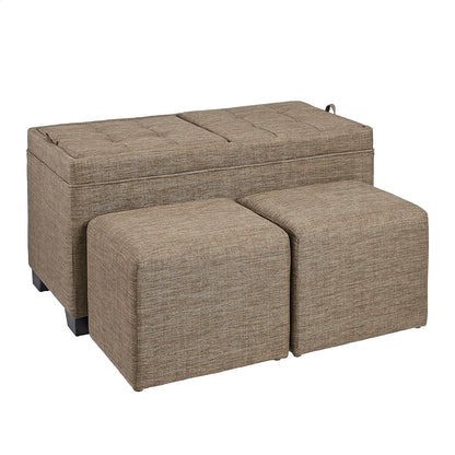 FIRST HILL FHW Sunshine 3-Piece Storage Ottoman Bench Set with Fabric Upholstery, Bark Brown Furniture Home & Kitchen Living Room Furniture Ottomans