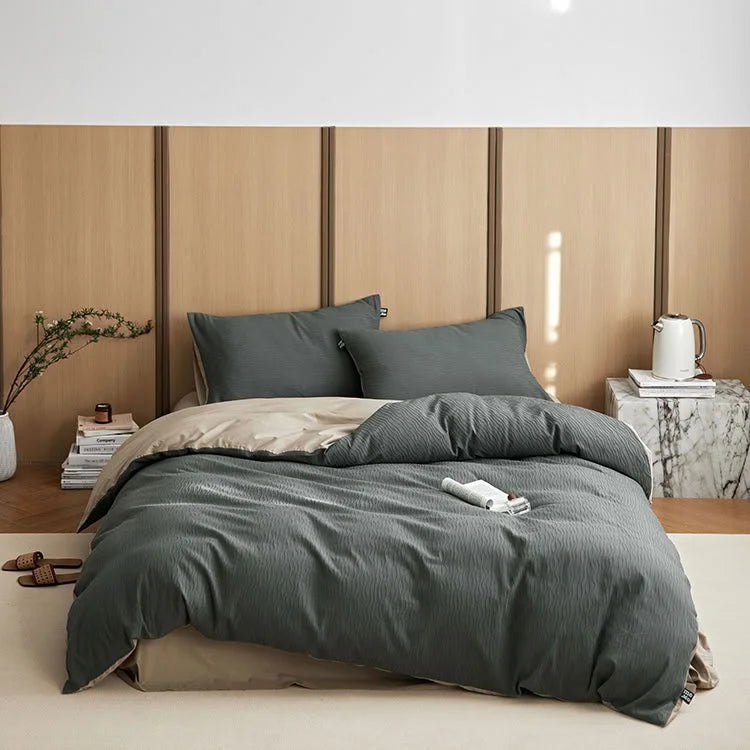 Wavy Textured Two-Tone Washed Cotton Bedding Set