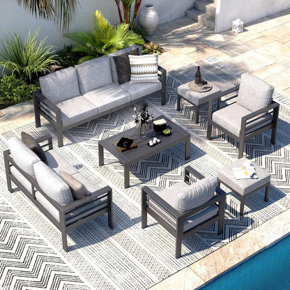 AECOJOY Aluminum Modern Patio Furniture with Coffee Table, 7 Pieces Outdoor Conversation Set with Dark Grey Cushions for Balcony, Porch, Lawn and More Conversation Sets Lawn & Garden Patio Patio Furniture & Accessories Patio Furniture Sets