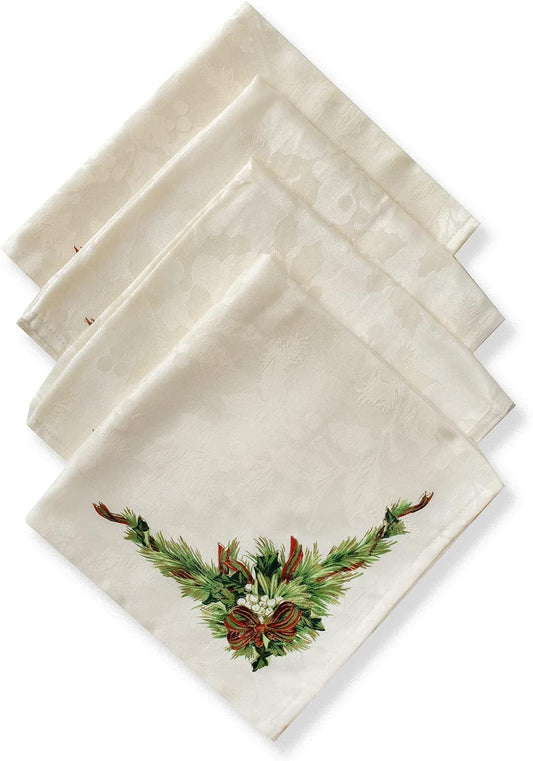 Benson Mills Christmas Ribbons Serviettes en tissu imprimé technique pour nappes de Noël, d'hiver et de vacances (serviettes de 48,3 x 48,3 cm, lot de 4, rubans de Noël)