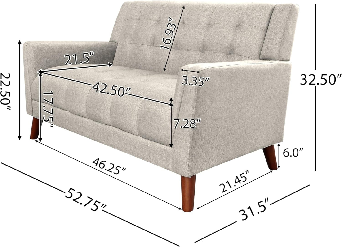 Christopher Knight Home Evelyn Mid Century Modern Fabric Arm Chair and Loveseat Set, Beige, Walnut Furniture Home & Kitchen Living Room Furniture Living Room Sets