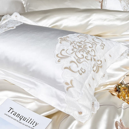 Esana White Embroidered Egyptian Cotton Satin Bedding Set
