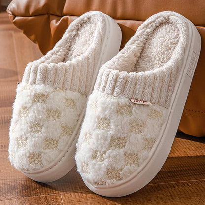 Fuzzy Checkered Plush Fleece House Slippers