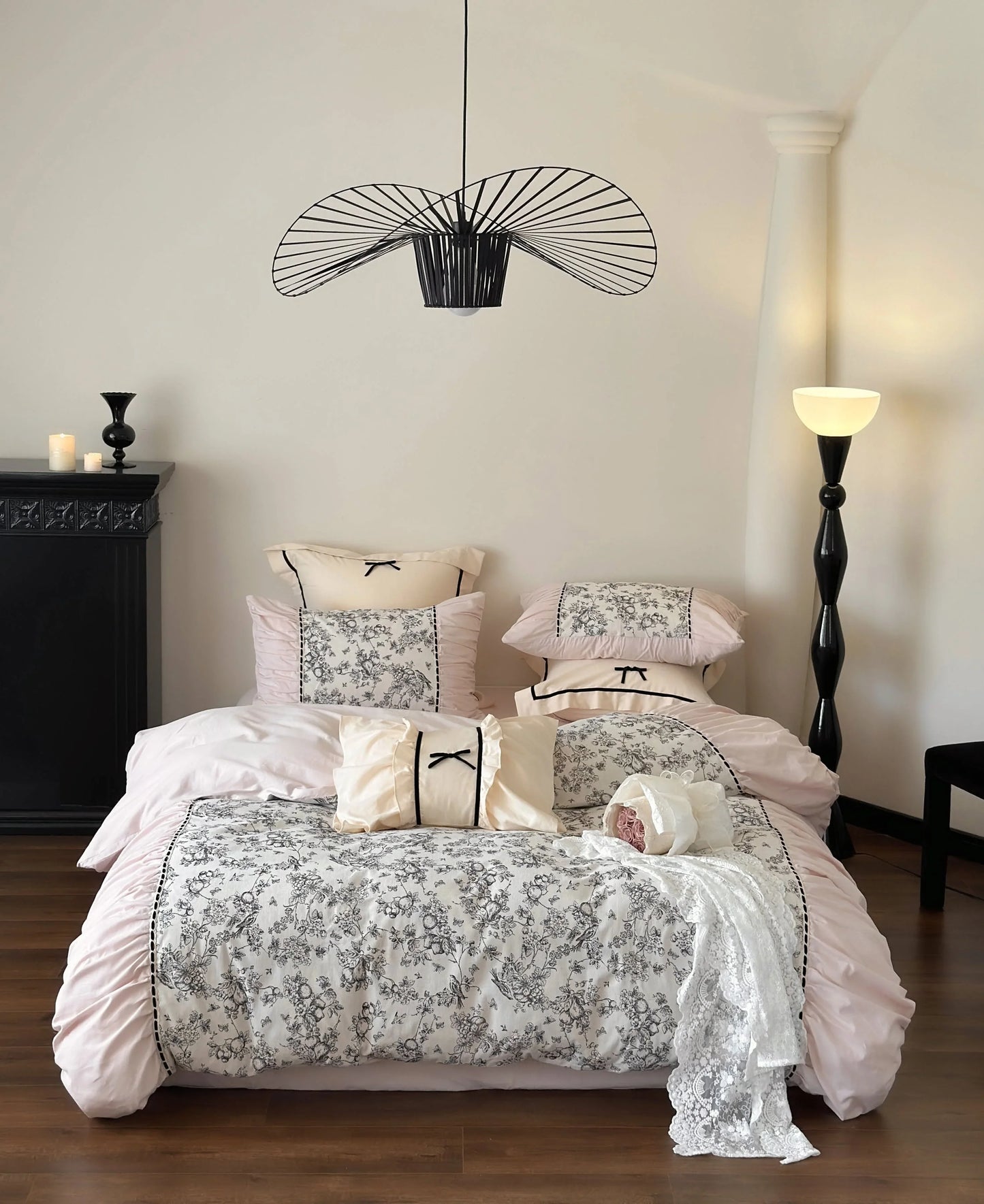 Ruffled Botanical Toile Washed Cotton Bedding Set
