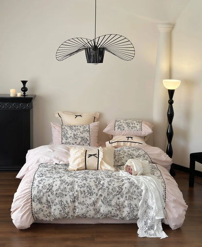 Ruffled Botanical Toile Washed Cotton Bedding Set