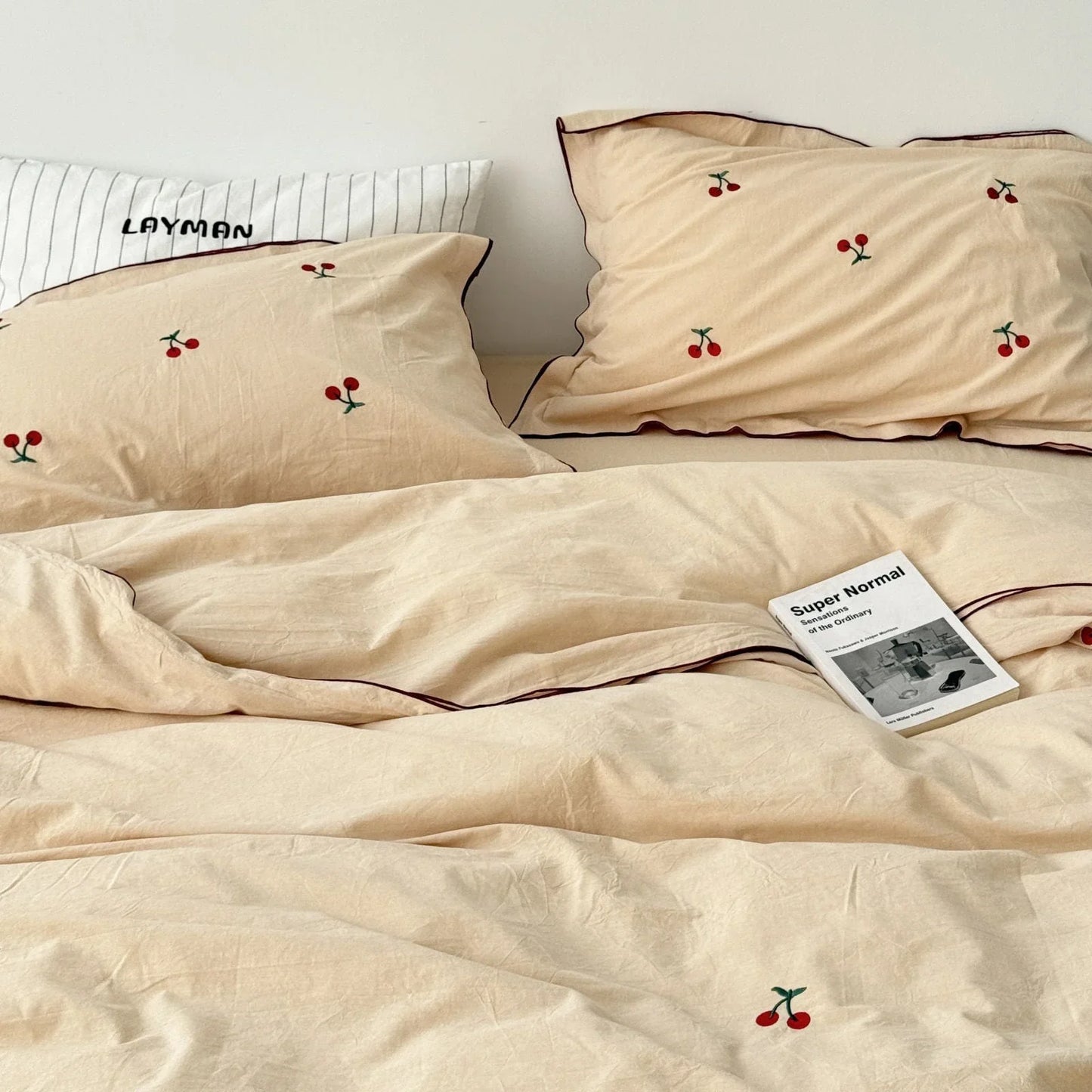 Soft Embroidered Cherry Washed Cotton Bedding Set