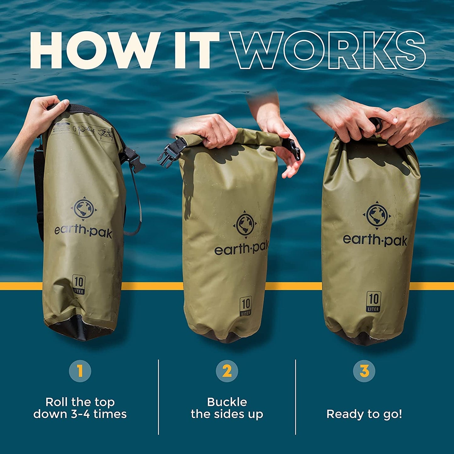 Earth Pak Waterproof Dry Bag - Roll Top Waterproof Backpack Sack Keeps Gear Dry for Kayaking, Beach, Rafting, Boating, Hiking, Camping and Fishing with Waterproof Phone Case Kayak Accessories Kayaking Sports Sports & Outdoors Water Sports