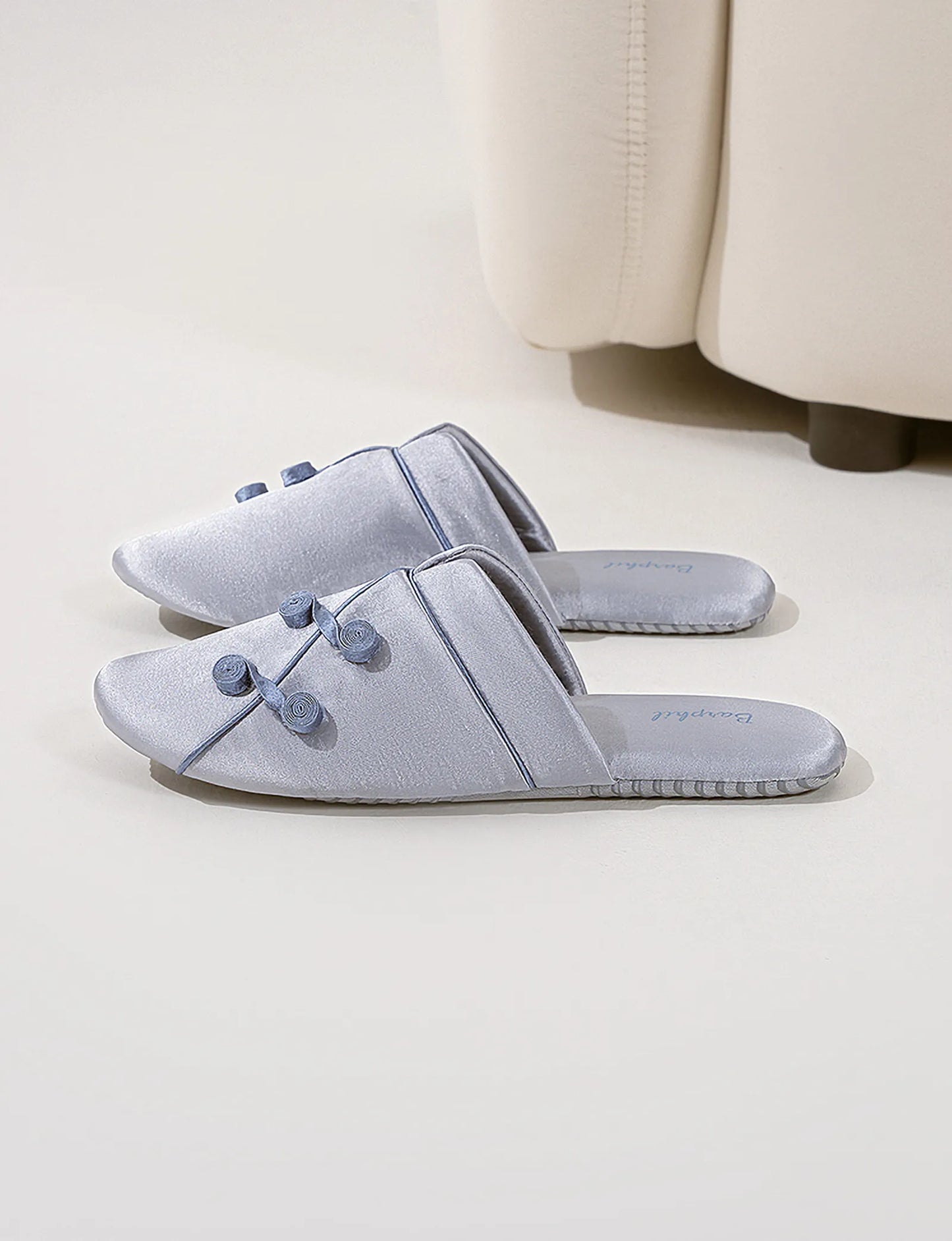 Silky Floral Knot Cotton Sateen House Slippers