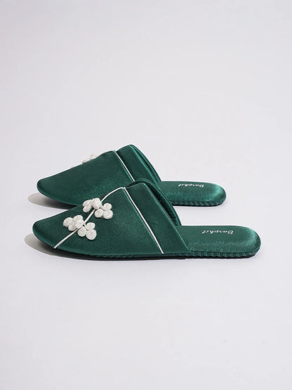 Silky Floral Knot Cotton Sateen House Slippers