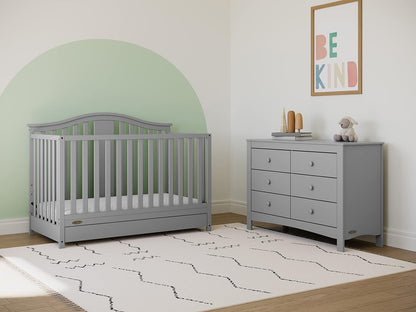 Graco Solano 4-In-1 Convertible Crib with Drawer (Pebble Gray) – GREENGUARD Gold Certified, Crib with Drawer Combo, Includes Full-Size Nursery Storage Drawer, Converts to Toddler Bed and Full-Size Bed Baby Products Convertible Cribs Furniture Infant & Toddler Beds Nursery