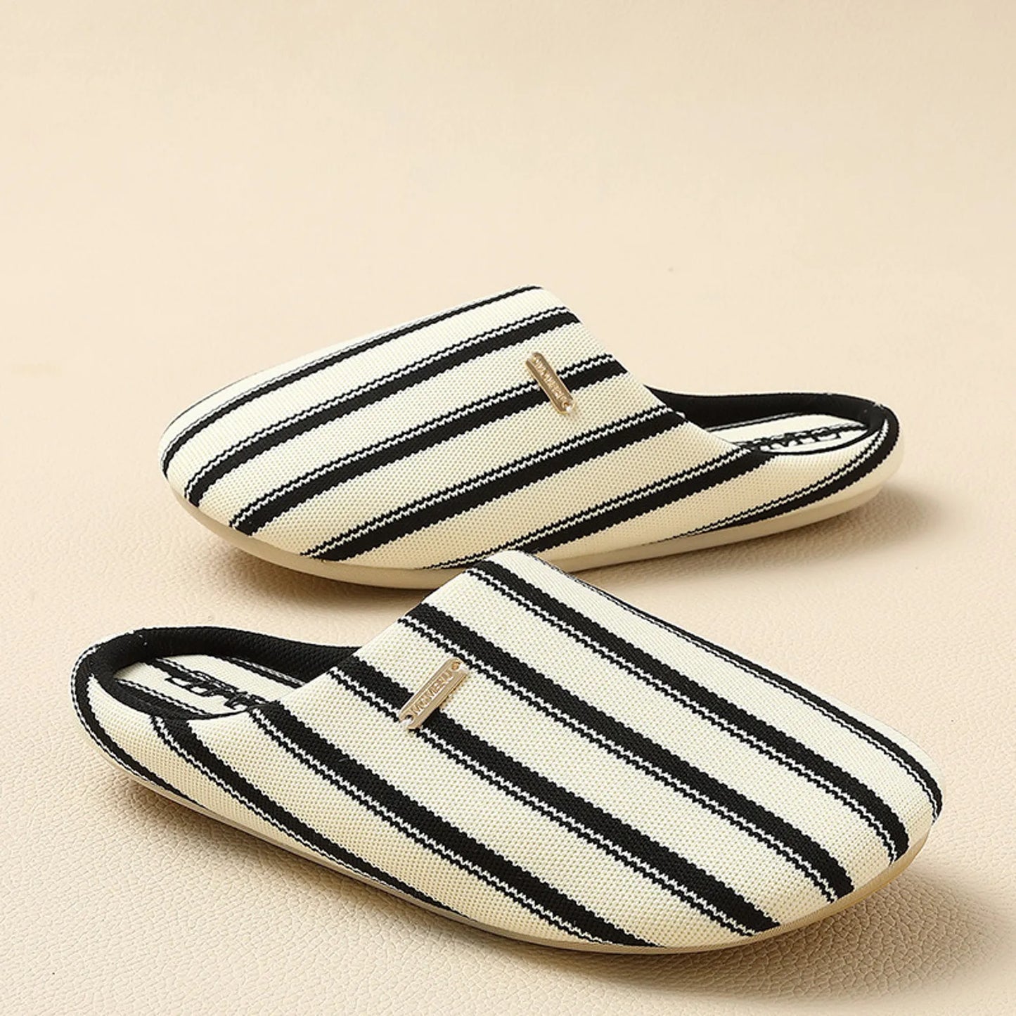 Breathable Knit Striped Cotton House Slippers
