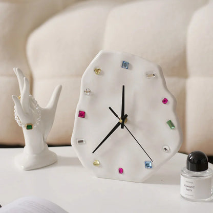 Wavy Jeweled Ceramic Table & Wall Clock