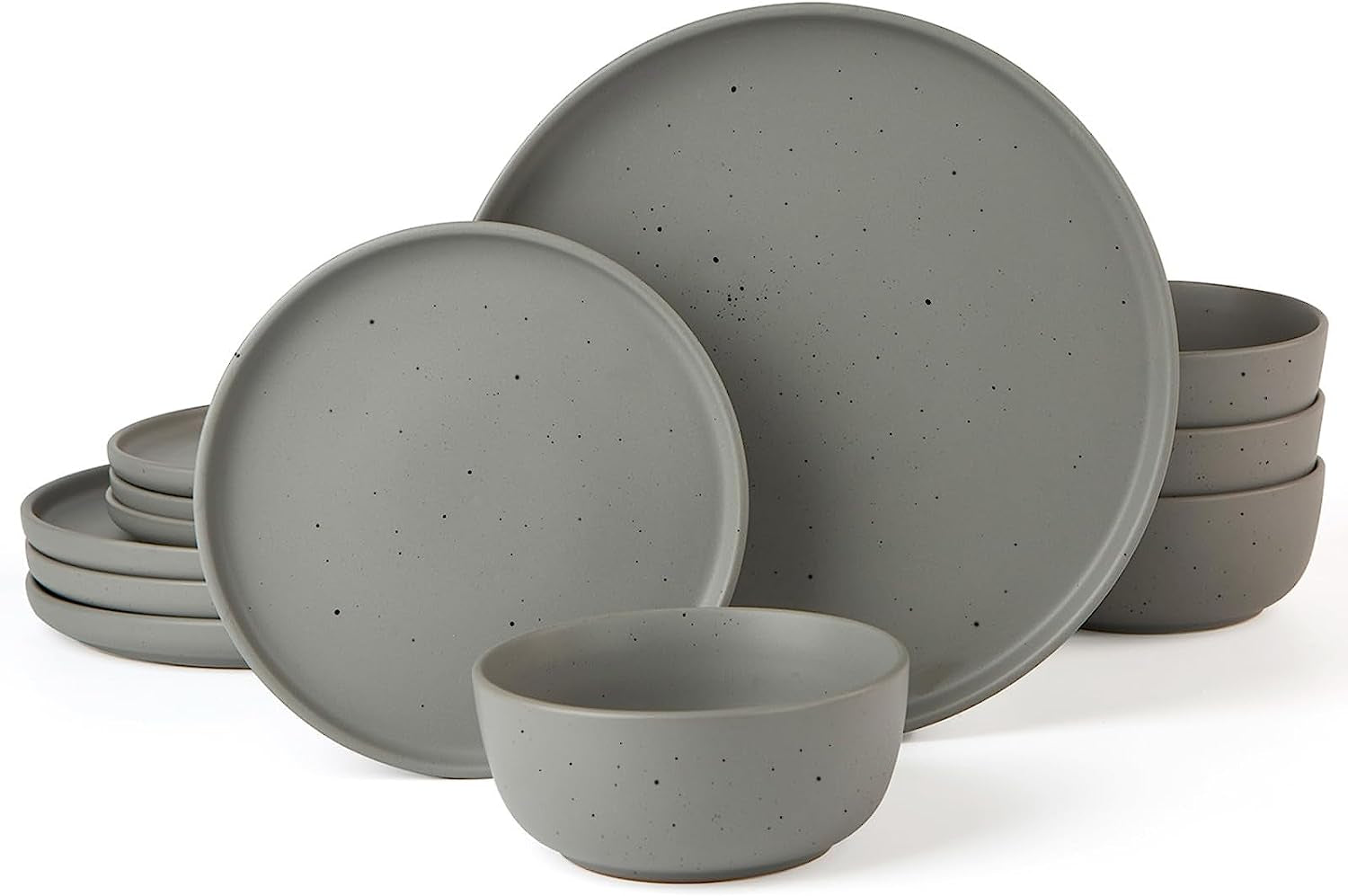 Famiware DAWN Serise Dinnerware Sets, 12-Piece Stoneware Plates and Bowls Sets, Matte Dishes Set Service for 4- Microwave and Dishwasher Safe, Charcoal Dining & Entertaining Dinnerware Dinnerware & Serveware Dinnerware Sets Home & Kitchen Kitchen & Dining