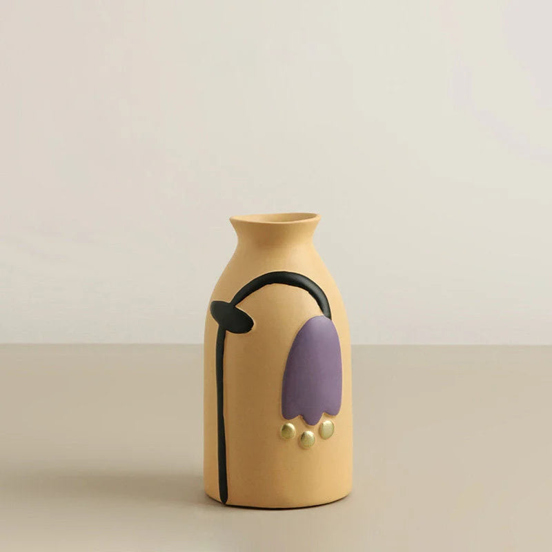 Matte Pop Art Floral Ceramic Vase