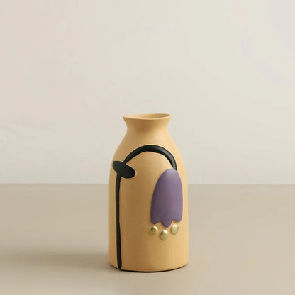 Matte Pop Art Floral Ceramic Vase