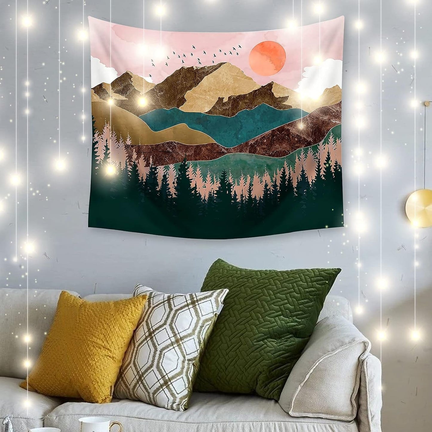 Mountain Tapestry Forest Tree Tapestry Sunset Tapestry Nature Landscape Tapestry Wall Hanging for Room, 59 X 79 Inches Home & Kitchen Home Décor Products Tapestries