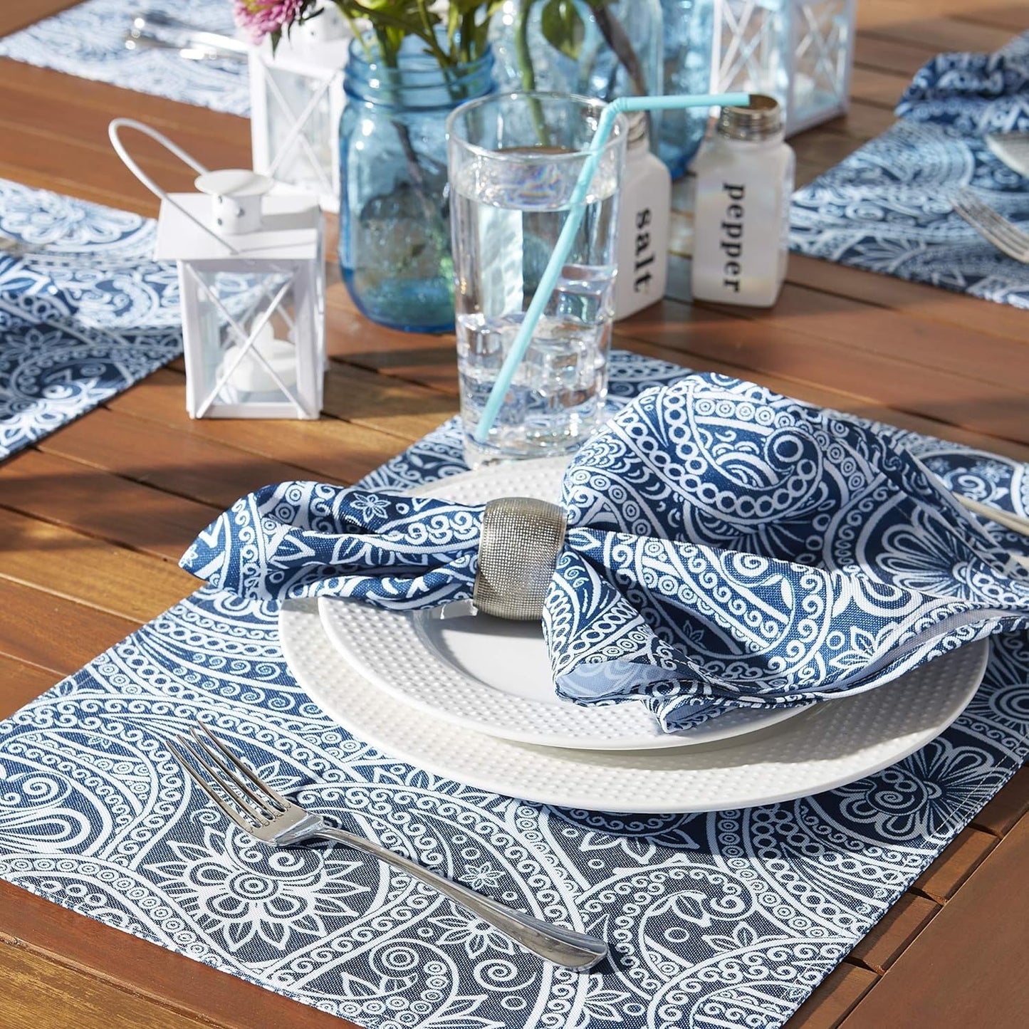 DII Outdoor Tabletop Collection, Stain Resistant & Waterproof, Napkin Set, Blue Paisley Lawn & Garden Patio Patio Furniture & Accessories