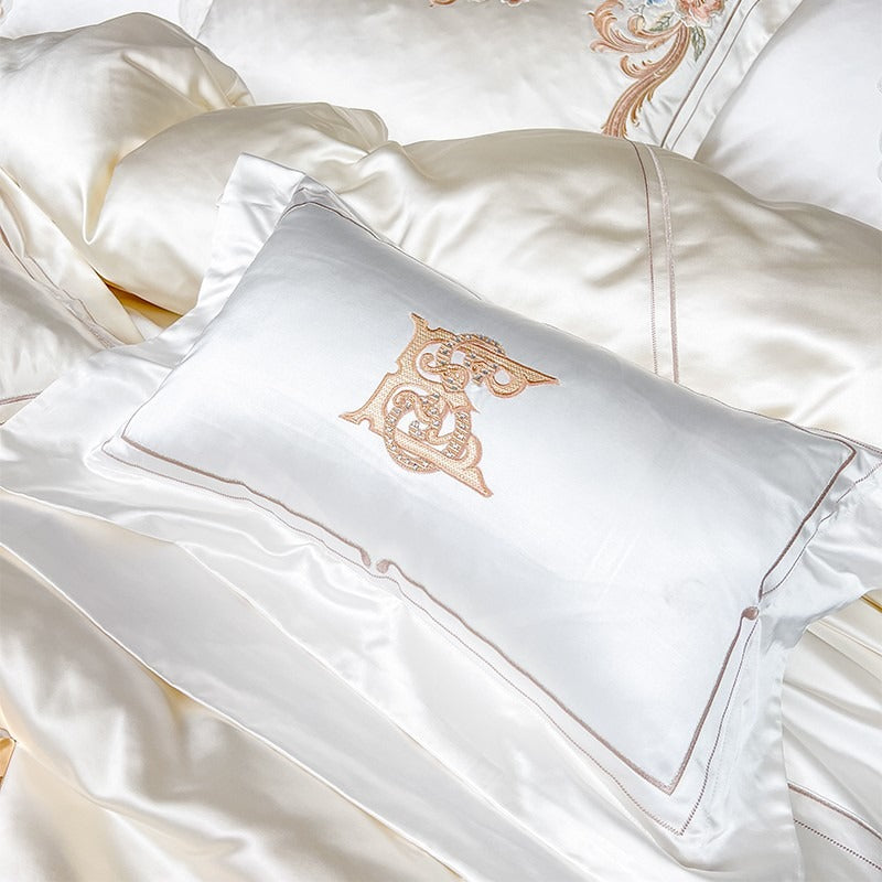 Esana White Embroidered Egyptian Cotton Satin Bedding Set